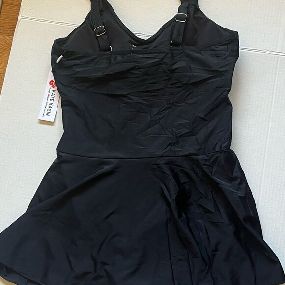 NWT Kate Kasin Women V-Neck Swim Dress with Attached bottoms Black Sz L - Picture 3 of 4